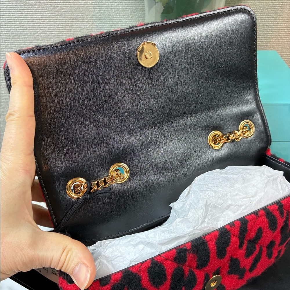 Versace Quilted Wool Red & Black Leopard Medusa Shoulder Bag - NWT Retail $1600 - Picture 8 of 11